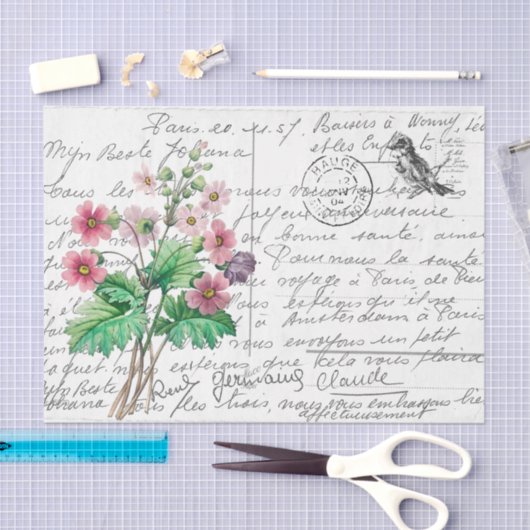 Frans Script  Primrose Bird Briefkaart Tissuepapier (Craft)
