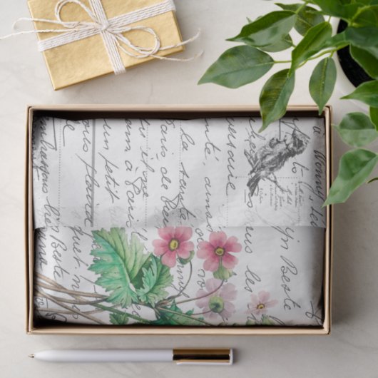 Frans Script Primrose Bird Briefkaart Tissuepapier (Geschenk)