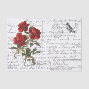 Frans Script Red Rose Briefkaart Tissuepapier