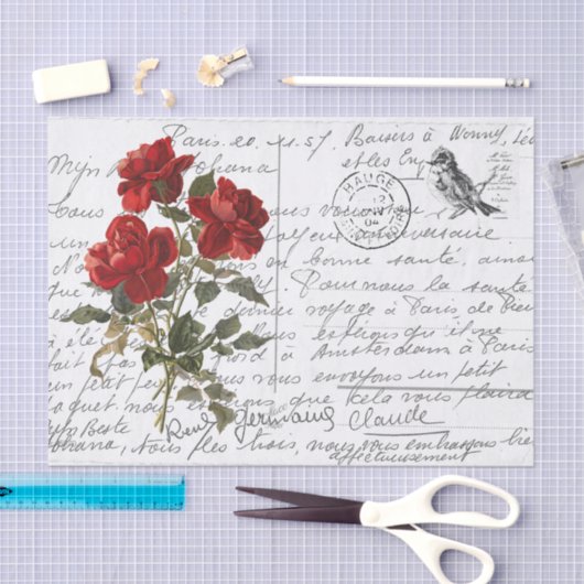 Frans Script Red Rose Briefkaart Tissuepapier (Craft)
