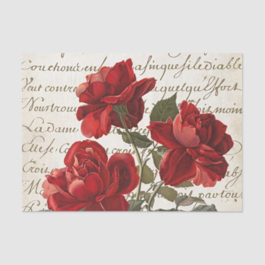 Frans Script Red Rose Floral  Weefselpapier Tissuepapier (Voorkant)