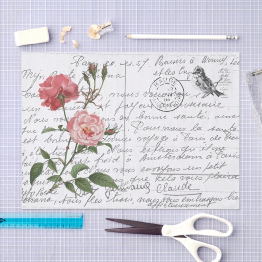 Frans Script Roos Bird Briefkaart Tissuepapier (Craft)
