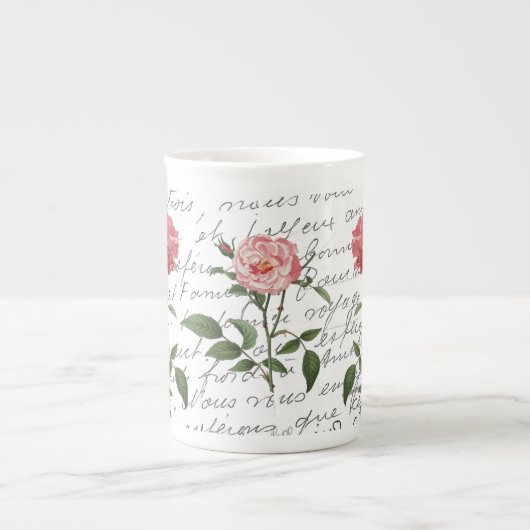 Frans Script  Roos Flower Carte Postale Porselein Kop (Voorkant)