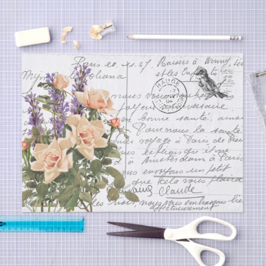 Frans Script Roos Lavender Bird Briefkaart Tissuepapier (Craft)