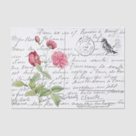 Frans Script  Roses Bird Briefkaart Tissuepapier