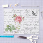 Frans Script Roze Cumberland Roos Bird Briefkaart Tissuepapier (Craft)
