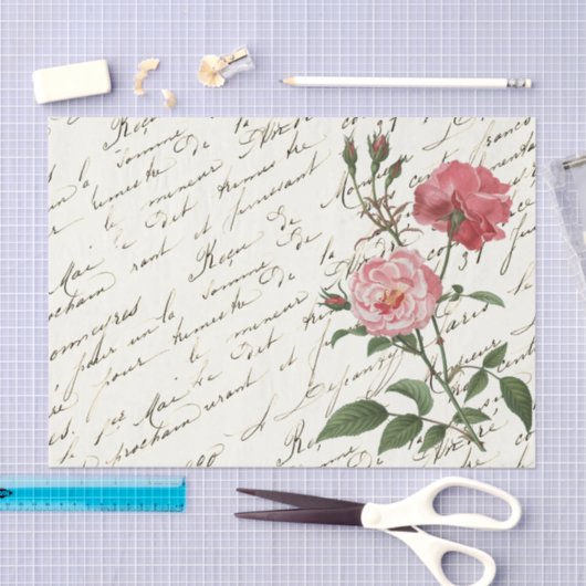 Frans Script Roze Rozen Tissuepapier (Craft)