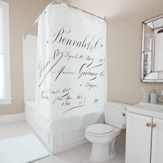 Frans Script Shower Curtain in Dark Brown Douchegordijn (In situ)