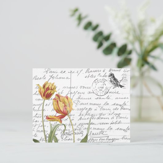 Frans Script  Tulip Bird Briefkaart (Staand voorkant)