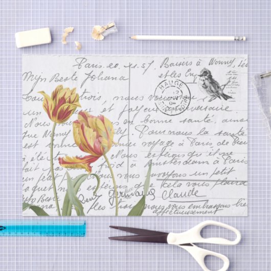 Frans Script Tulip Bird Briefkaart Tissuepapier (Craft)