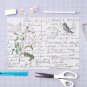 Frans Script White Rose Bird  Briefkaart Tissuepapier (Craft)