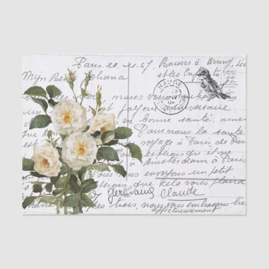 Frans Script  White Rose Briefkaart Tissuepapier (Voorkant)
