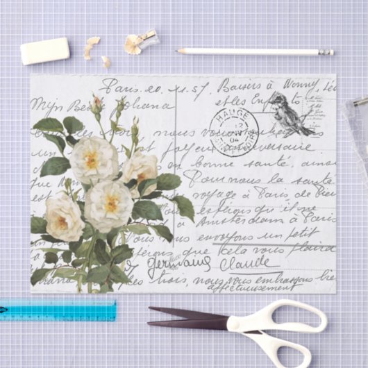 Frans Script  White Rose Briefkaart Tissuepapier (Craft)