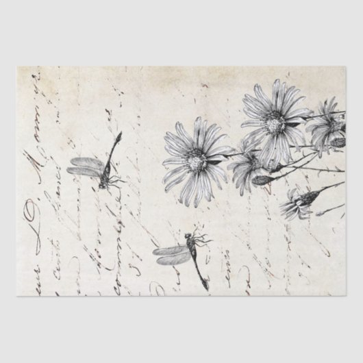 Frans script Wildbloem Dragonfly Ontwerpen Tall Tissuepapier (Voorkant)