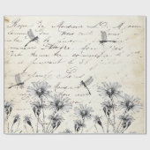 Frans Script Wilde bloem Dragonfly-decoupage Craft Cadeaupapier (Vlak)