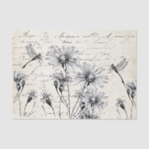 Frans Script Wilde bloem Dragonfly-decoupage Craft