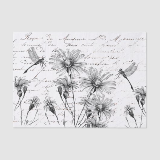 Frans Script Wilde bloem Dragonfly-decoupage Craft Tissuepapier (Voorkant)