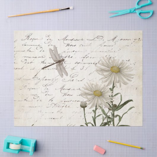 Frans Script Wildflower Dragonfly Daisy Decoupage Tissuepapier (Craft)