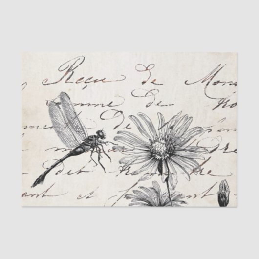 Frans Script Wildflower Dragonfly Decoupage Set 1 Tissuepapier (Voorkant)