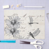 Frans Script Wildflower Dragonfly Decoupage Set 2 Tissuepapier (Craft)