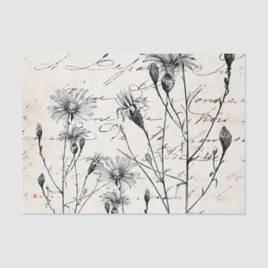 Frans Script Wildflower Dragonfly Decoupage Set 3 Tissuepapier (Voorkant)