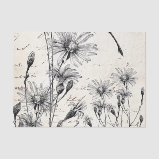 Frans Script Wildflower Dragonfly Decoupage Set 4 Tissuepapier (Voorkant)