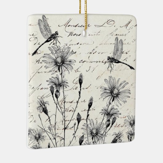 Frans Script Wildflower Dragonfly kerstdecor Keramisch Ornament (Rechts)