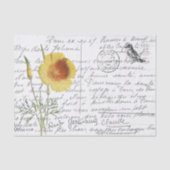 Frans Script Yellow Poppy Bird Briefkaart Tissuepapier (Voorkant)