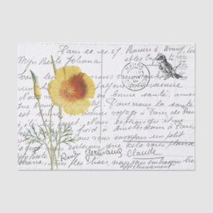 Frans Script  Yellow Poppy Bird Briefkaart Tissuepapier