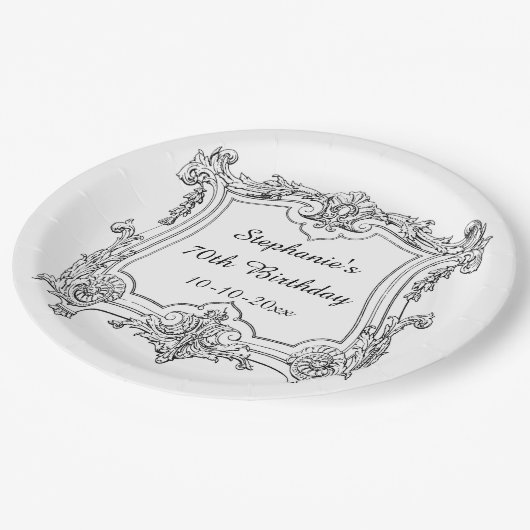  Frans Scroll 70th Birthday Papieren Bordje (Gekanteld)