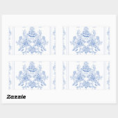 Frans, shabby, , bleek blauw, wit, chic, rechthoekige sticker (Vel)