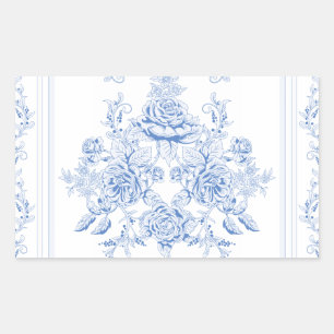 Frans, shabby, , bleek blauw, wit, chic, rechthoekige sticker