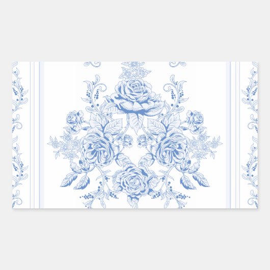 Frans, shabby, , bleek blauw, wit, chic, rechthoekige sticker (Voorkant)