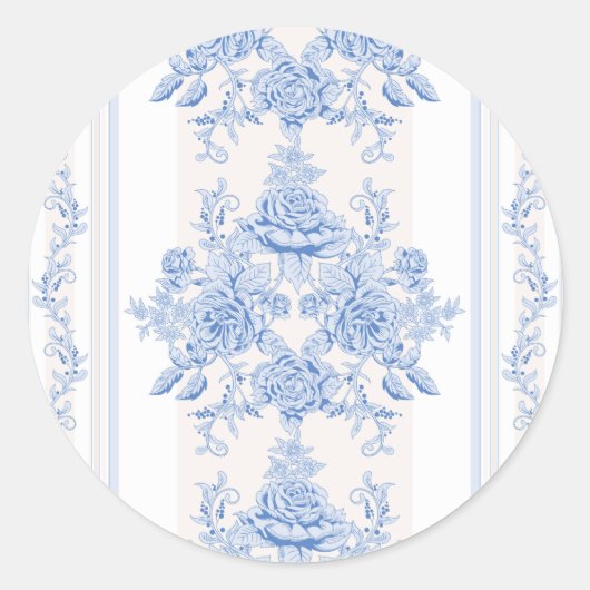 Frans, shabby, , bleek blauw, wit, chic, ronde sticker (Voorkant)