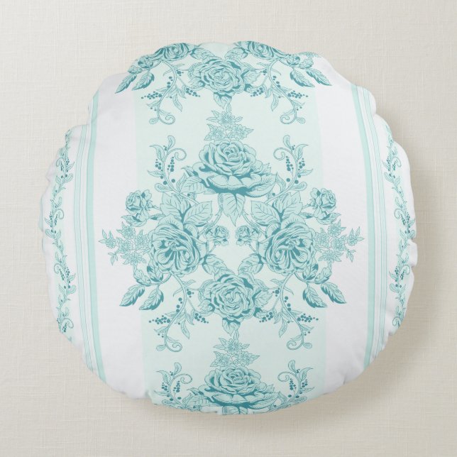 Frans, , shabby, chic, patroon, Victoriaans, turqu Rond Kussen (Voorkant)
