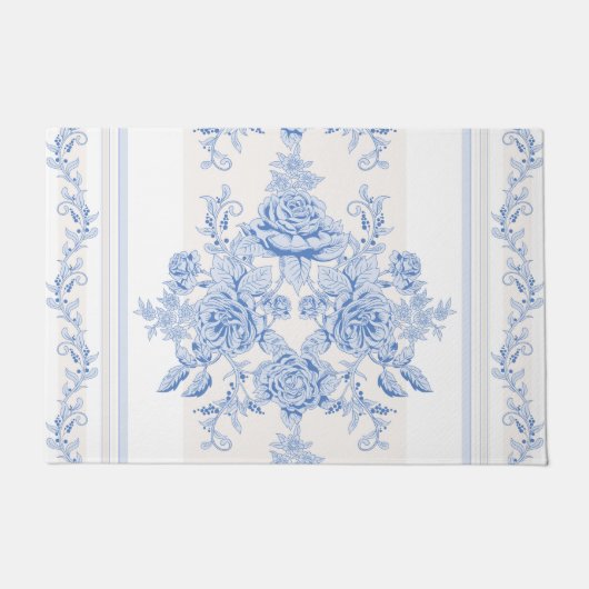 Frans, shabbykic, , bleek blauw, wit, land deurmat (Voorkant)