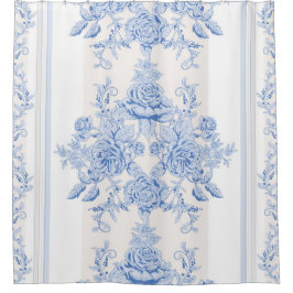 Frans, shabbykic, , bleek blauw, wit, land douchegordijn