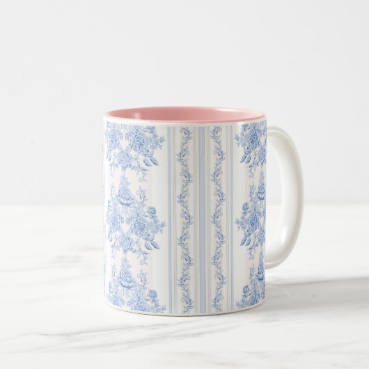 Frans, shabbykic, , bleek blauw, wit, land tweekleurige koffiemok (Voorkant rechts)