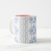 Frans, shabbykic, , bleek blauw, wit, land tweekleurige koffiemok (Voorkant links)