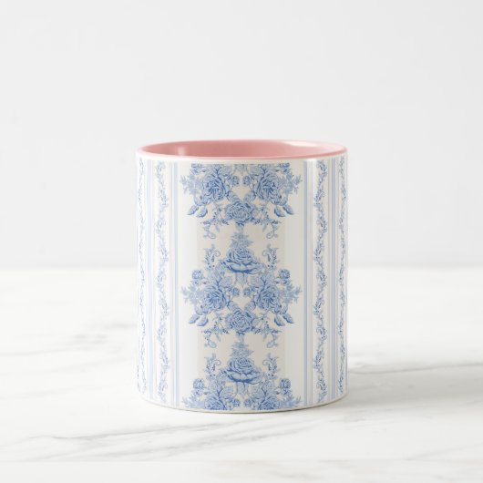 Frans, shabbykic, , bleek blauw, wit, land tweekleurige koffiemok (Center)