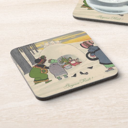  Frans Sneeuw Meisjes Kerstmis Joyeux Noel Bier Onderzetter (Linkerzijde)