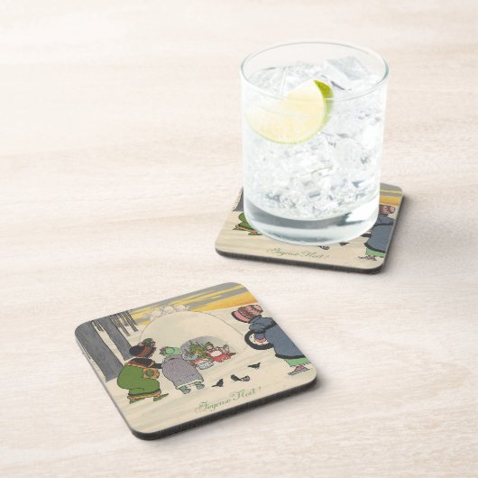  Frans Sneeuw Meisjes Kerstmis Joyeux Noel Bier Onderzetter (Rechterzijde)