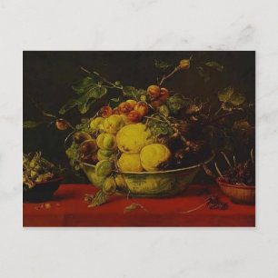 Frans Snyders-Fruits in een Bowl op een rode table Briefkaart