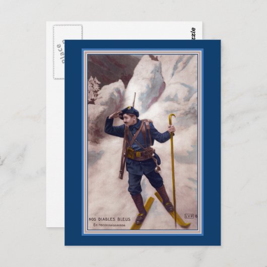 Frans Soldaat over Skis in Alpen - Les Diables Ble Briefkaart (Voorkant / Achterkant)