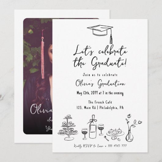 Frans stijl Afstuderen Brunch Luncheon Diner Kaart (Voorkant / Achterkant)