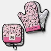 Frans stijlgeperst kleed papier met elastische tow ovenwant & pannenlap set (Voorkant / Achterkant)