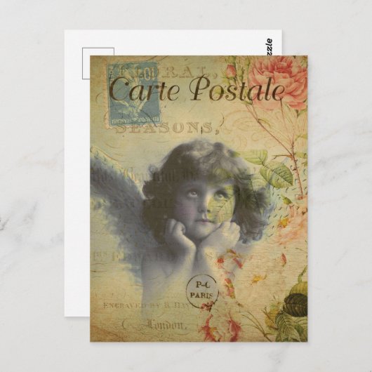 Frans Style Angel en Roos Briefkaart (Voorkant / Achterkant)