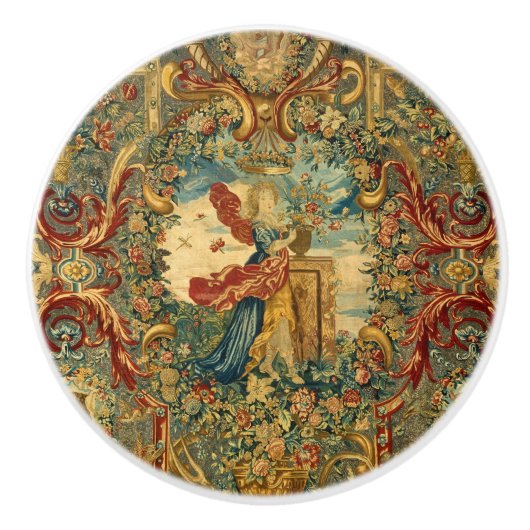 Frans Tapestry Jewel Tones Elegant Keramische Knop (Voorkant)