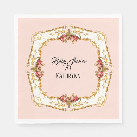  Frans Tea Party Roos Goud Baby shower Servet (Voorkant)