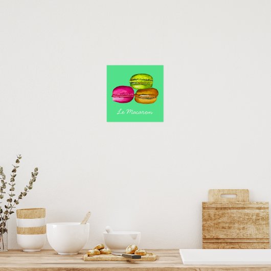 Frans thema Le Macaron leuke waterverf kunst Poster (Keuken)